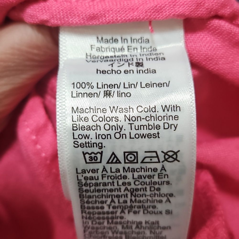 J. Crew Baird McNutt Irish Linen Dress Hot Pink SP Petite Short Sleeve Button Up - Picture 8 of 8